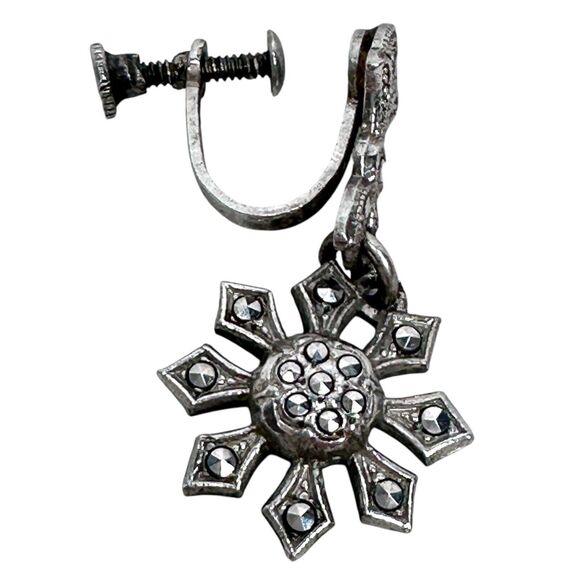 Vintage Sterling Silver Sunburst Drop Dangle Earrings Screw Back for Non-Pierced - Picture 3 of 6